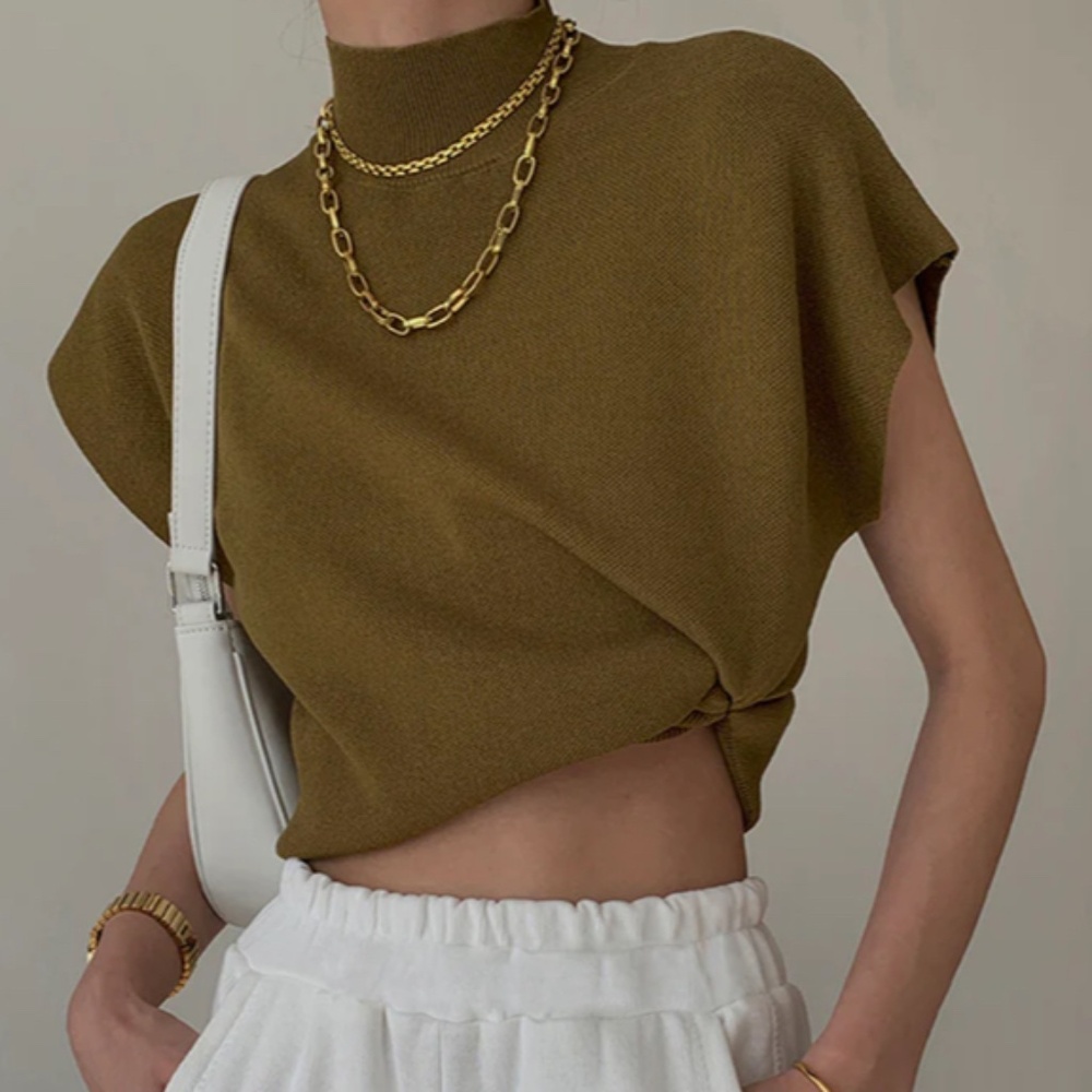 Short Sleeve High Neck Sweater